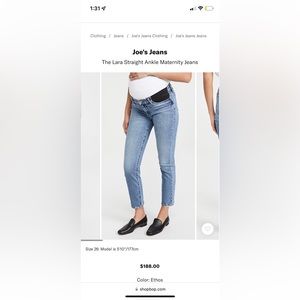 Joe’s Jeans Lara Midrise Cigarette Ankle Maternity Jean size 27